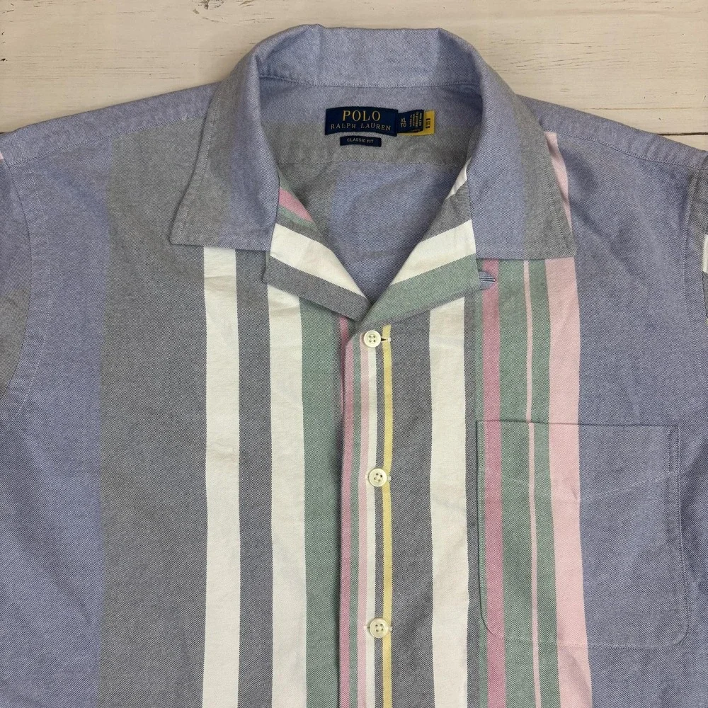 Polo Ralph Lauren Striped Oxford Camp Shirt Mens XL Colorblock Classic Fit